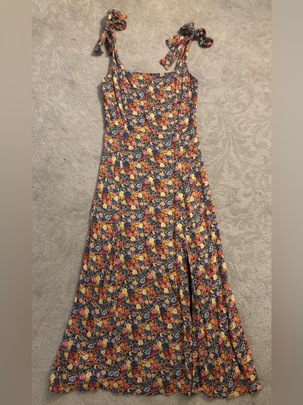 Sezane Floral Tie-Shoulder Maxi Dress in Blue, Yellow & Pink
